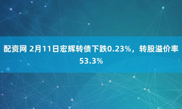 配资网 2月11日宏辉转债下跌0.23%，转股溢价率53.3%