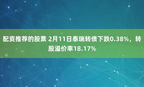 配资推荐的股票 2月11日泰瑞转债下跌0.38%，转股溢价率18.17%