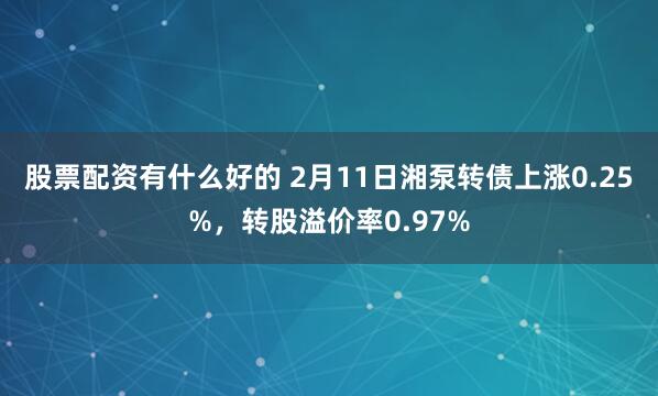 股票配资有什么好的 2月11日湘泵转债上涨0.25%，转股溢价率0.97%