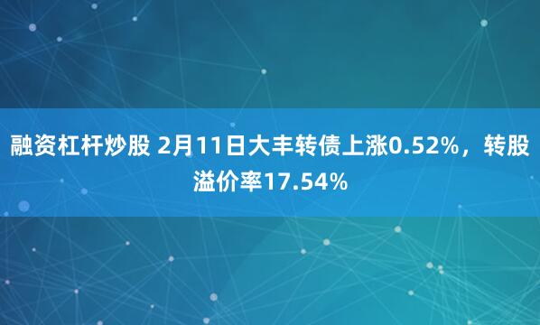 融资杠杆炒股 2月11日大丰转债上涨0.52%，转股溢价率17.54%