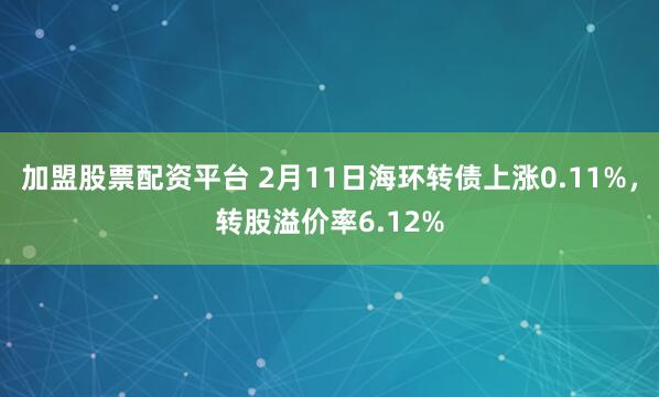 加盟股票配资平台 2月11日海环转债上涨0.11%，转股溢价率6.12%