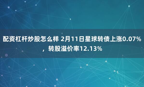 配资杠杆炒股怎么样 2月11日星球转债上涨0.07%，转股溢价率12.13%