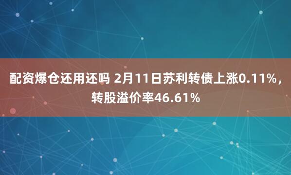 配资爆仓还用还吗 2月11日苏利转债上涨0.11%，转股溢价率46.61%